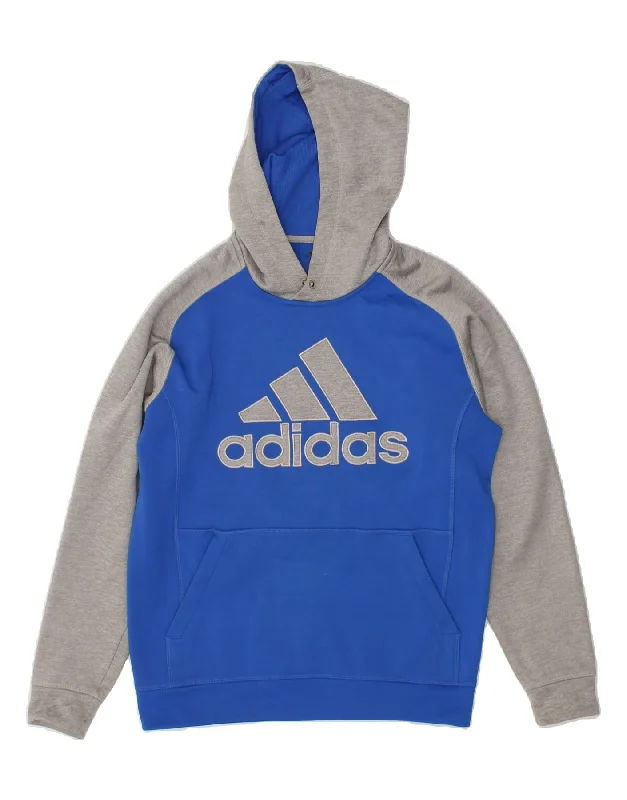 ADIDAS Mens Climawarm Graphic Hoodie Jumper Small Blue Colourblock