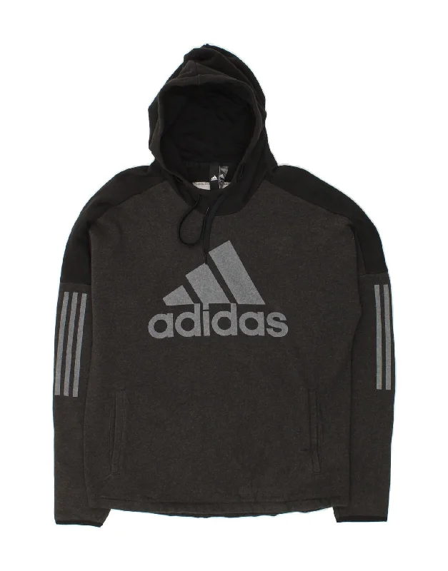 ADIDAS Mens Graphic Hoodie Jumper Large Grey Colourblock Cotton