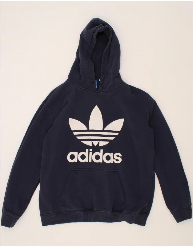 ADIDAS Mens Graphic Hoodie Jumper XL Navy Blue Cotton