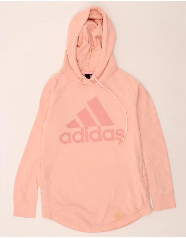 ADIDAS Womens Graphic Hoodie Jumper UK 8/10 Small Pink Cotton