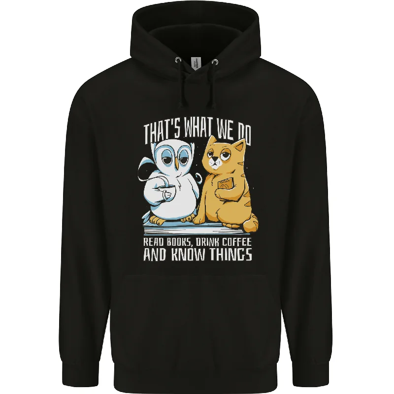 An Owl & Cat Book Reading Bookworm Mens 80% Cotton Hoodie