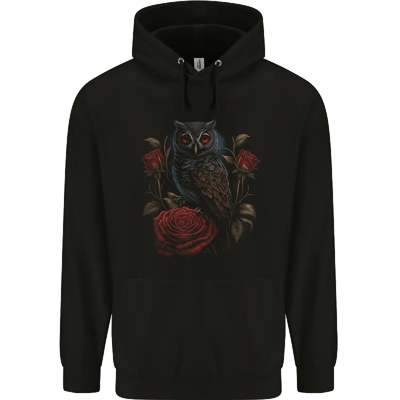 An Owl with Roses Birds Flowers Mens 80% Cotton Hoodie