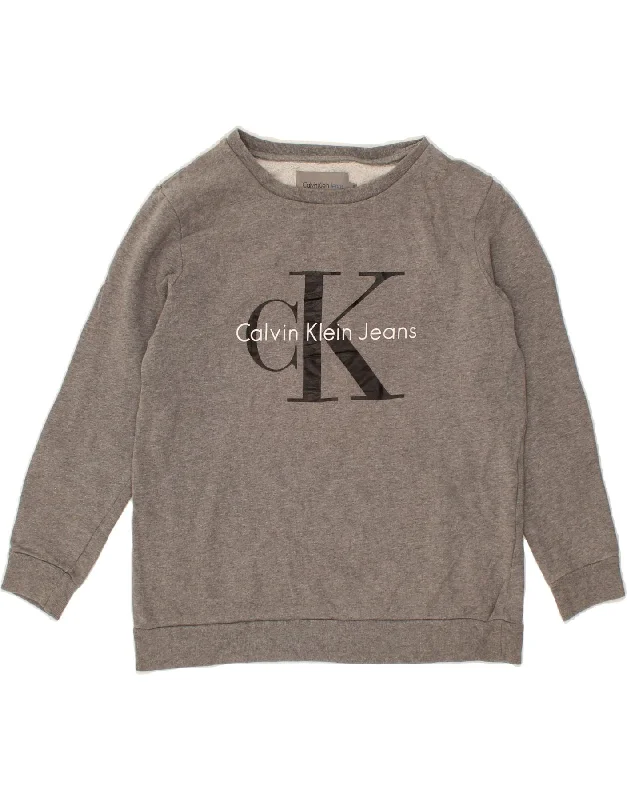 CALVIN KLEIN JEANS Mens Graphic Sweatshirt Jumper Small Grey Cotton