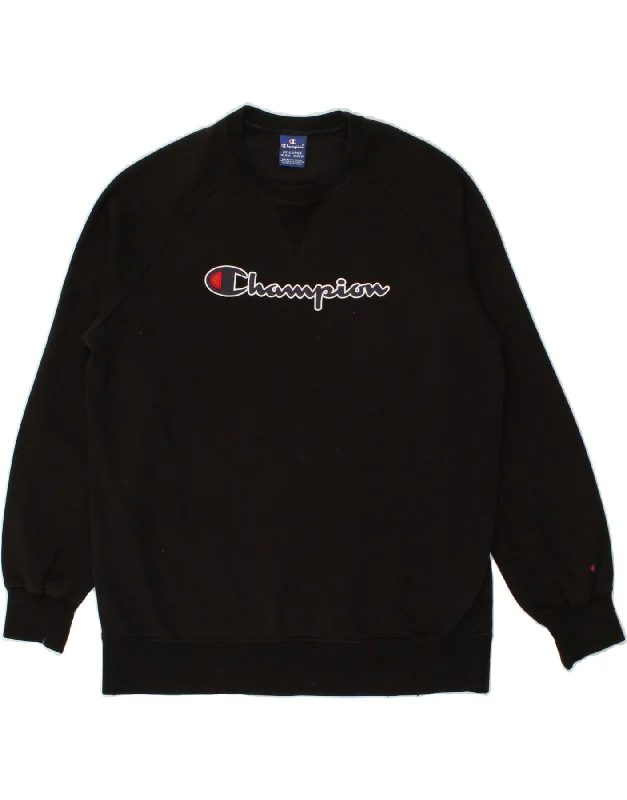 CHAMPION Boys Graphic Hoodie Jumper 15-16 Years 2XL Black Cotton