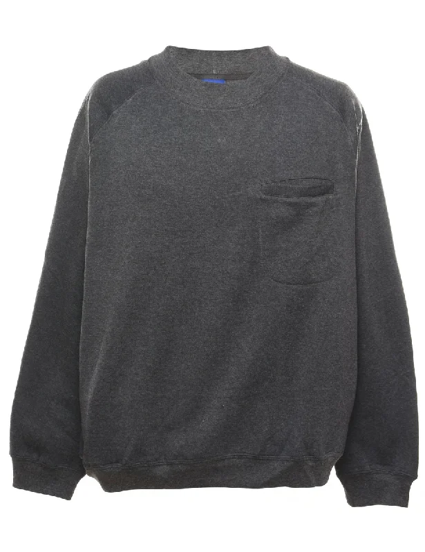 Dark Grey Plain Pocket Detail Sweatshirt - XL