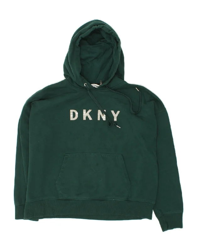 DKNY Womens Graphic Hoodie Jumper UK 16 Large Green Cotton