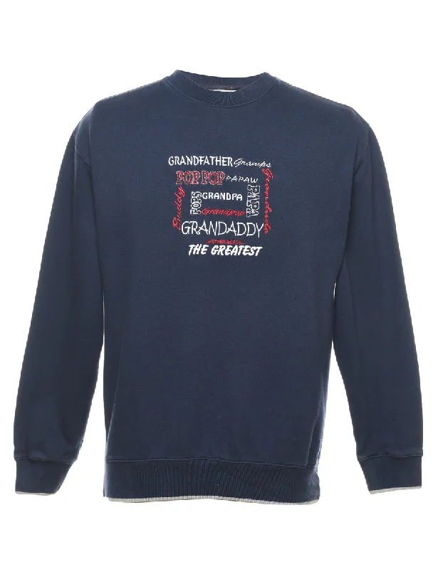 Embroidered Navy, Red & White Grandad Design Sweatshirt - M