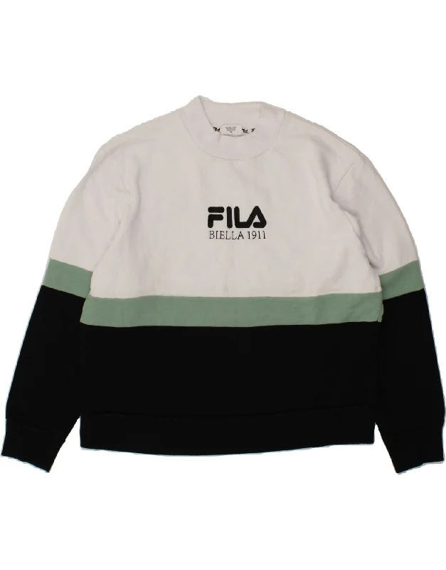 FILA Womens Graphic Sweatshirt Jumper UK 18 XL White Colourblock Cotton