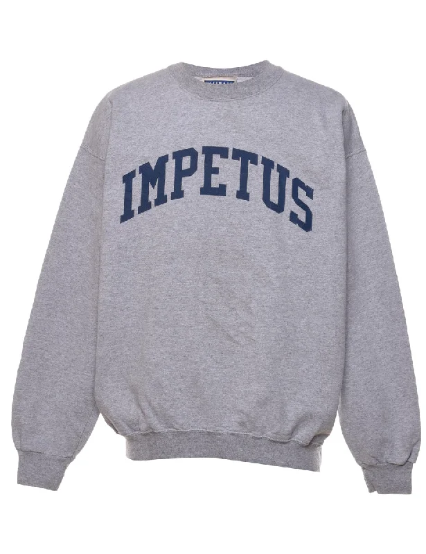 Impetus Grey & Navy Printed Sweatshirt - M