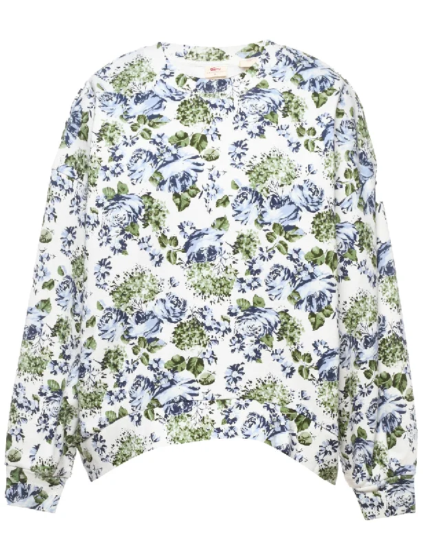 Levi's Floral Green, Purple & White Printed Sweatshirt - M