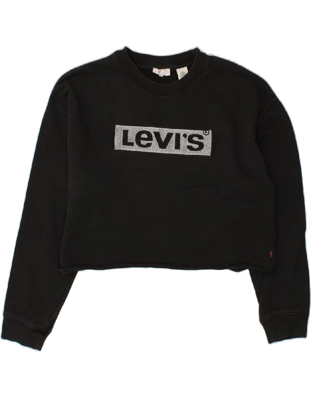 LEVI'S Womens Oversized Crop Graphic Sweatshirt Jumper UK 14 Medium Black