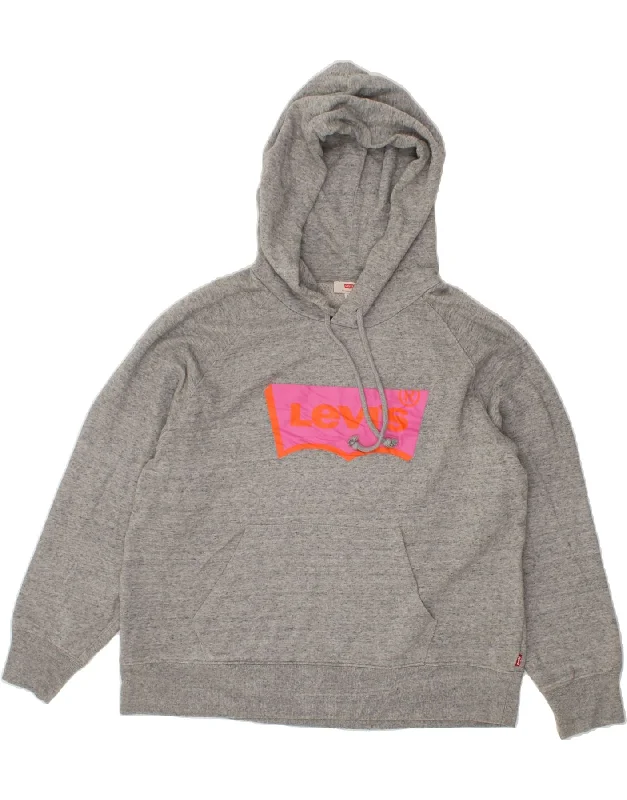 LEVI'S Womens Oversized Graphic Hoodie Jumper UK 14 Medium Grey