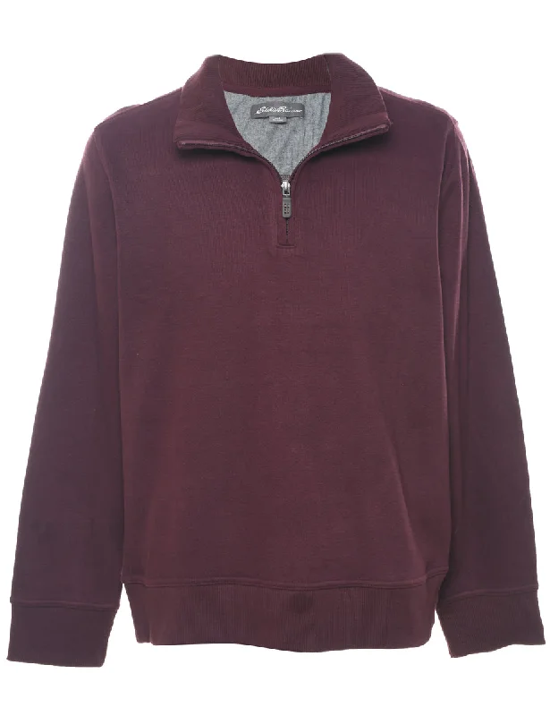 Maroon Quarter-Zip Plain Sweatshirt - L