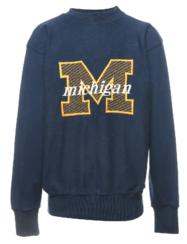 Navy & Yellow Michigan Appliqued & Embroidered Sweatshirt - M