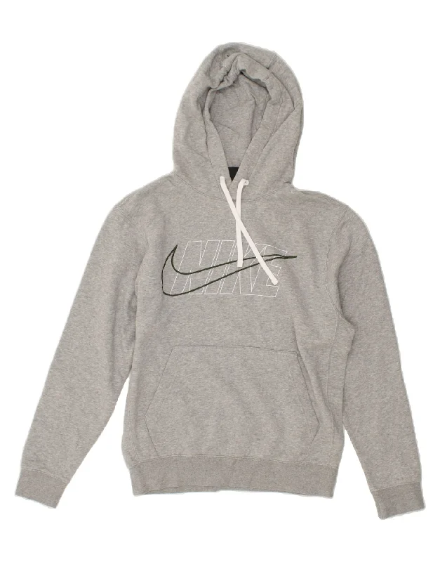 NIKE Mens Graphic Hoodie Jumper Small Grey Cotton