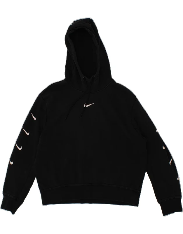 NIKE Womens Graphic Hoodie Jumper UK 18 XL Black Cotton