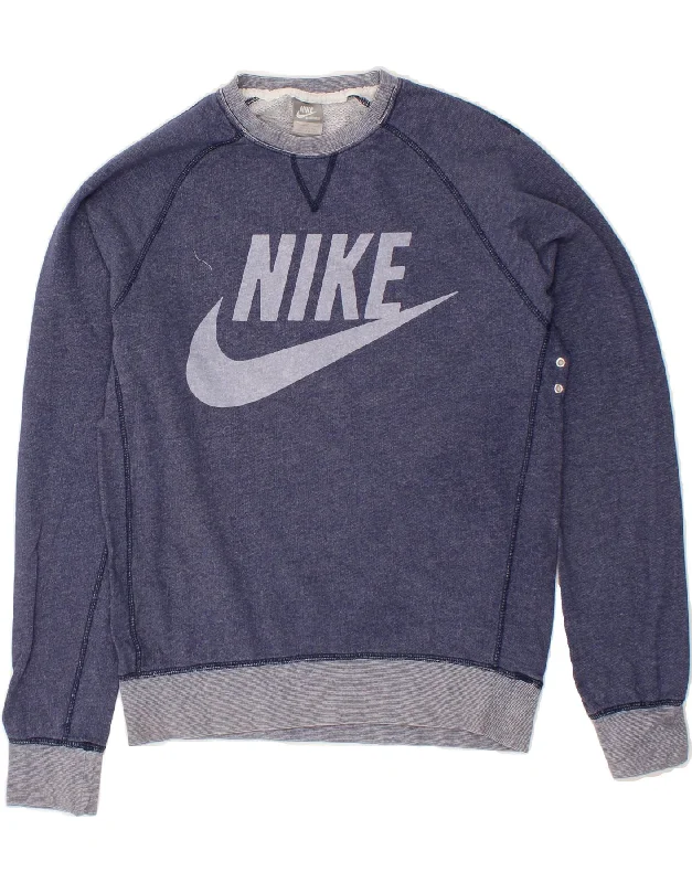 NIKE Womens Graphic Sweatshirt Jumper UK 14 Medium Navy Blue Cotton