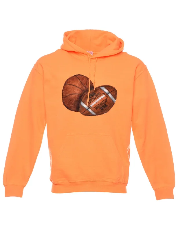 Orange Printed Rugby Design Hoodie - M