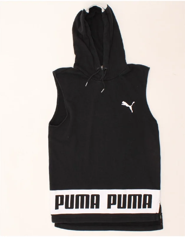 PUMA Mens Graphic Sleeveless Hoodie Jumper Small Black Cotton