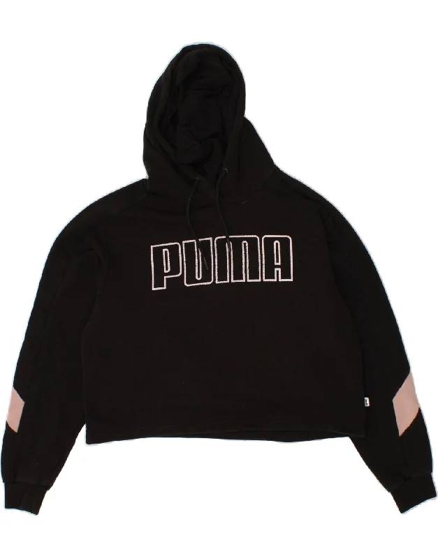 PUMA Womens Graphic Crop Hoodie Jumper UK 16 Large Black Cotton