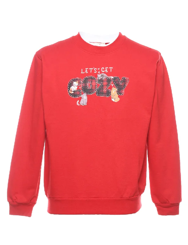 Red Cat Design Printed Sweatshirt - M