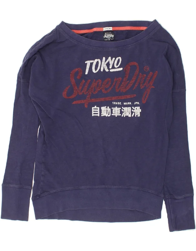 SUPERDRY Womens Oversized Graphic Sweatshirt Jumper UK 10 Small Navy Blue