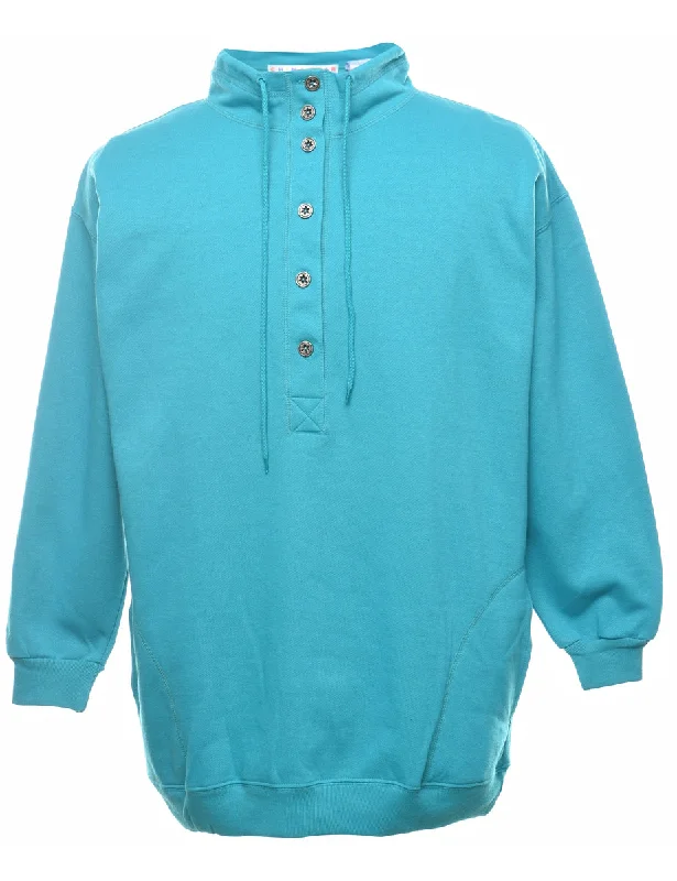 Turquoise Plain High Neck Sweatshirt - M