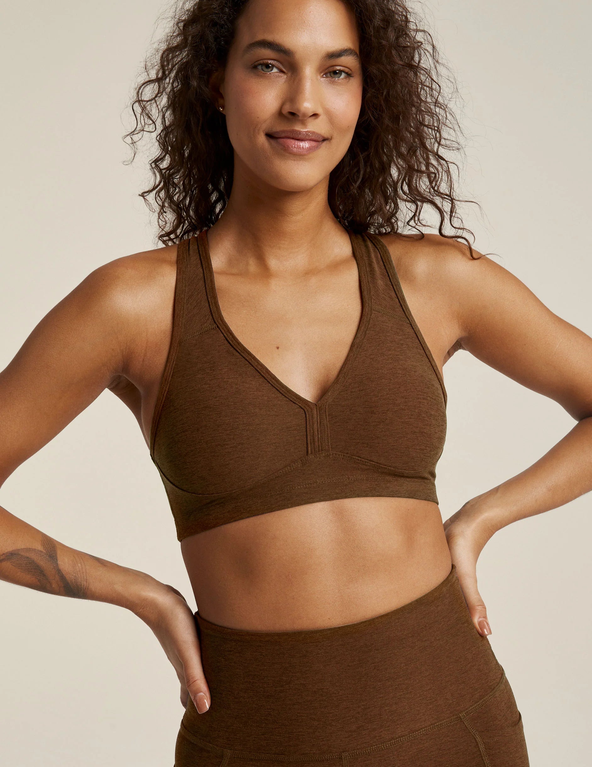 Beyond Yoga Spacedye Lift Your Spirits Bra - Bold Mocha Heather