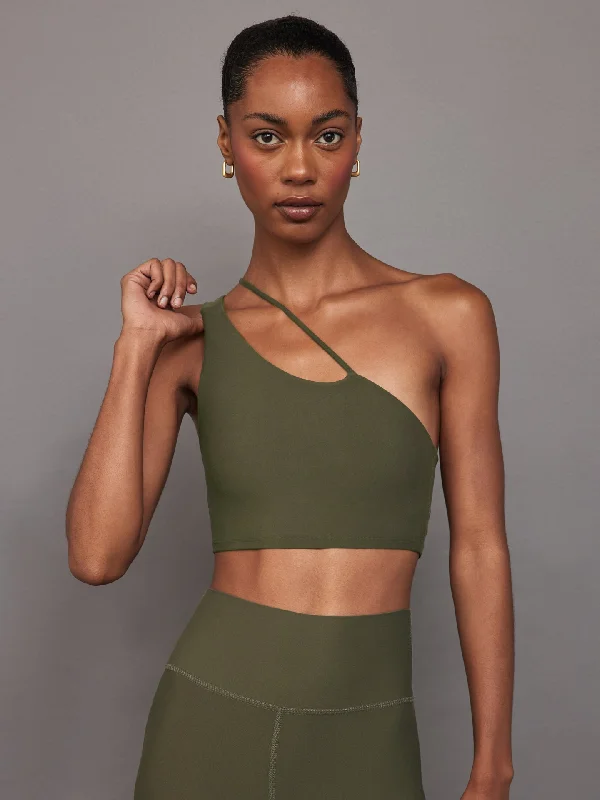 One Shoulder Convertible Bra Top in Melt - Olive