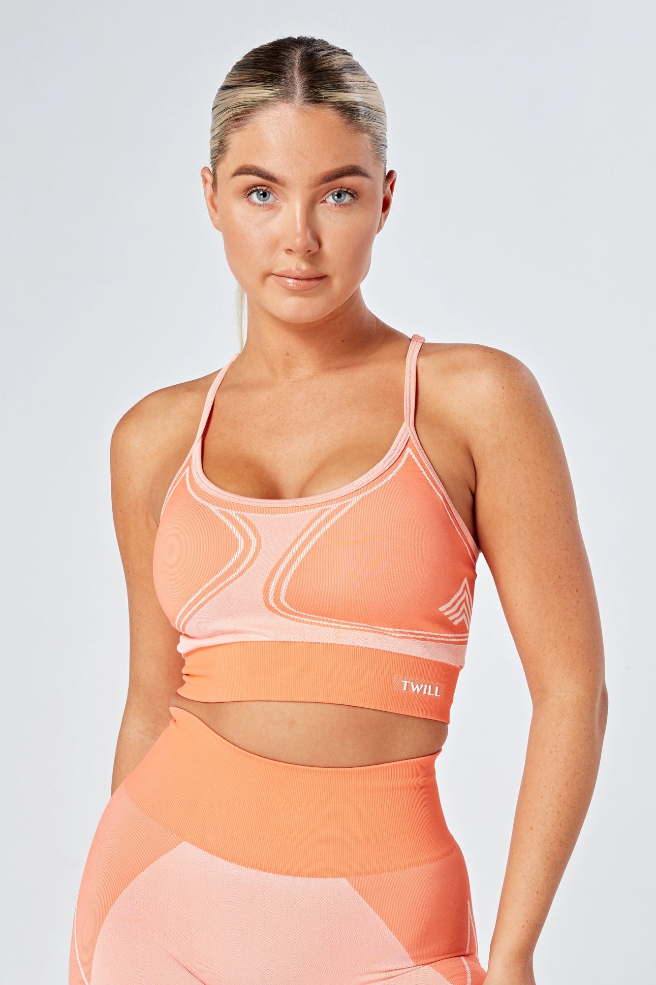 Twill Active Recycled Colour Block Body Fit Seamless Sports Bra - Coral