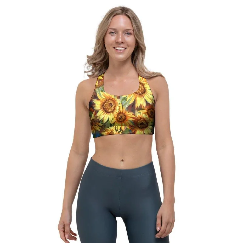 Watercolor Sunflower Sports Bra