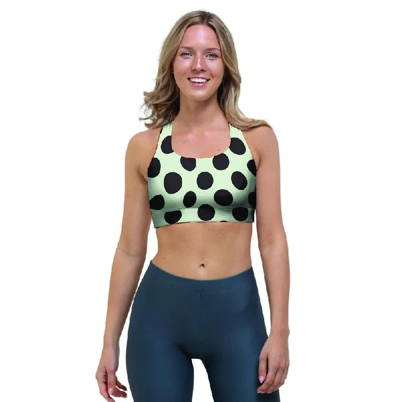 White And Black Polka Dot Print Sports Bra