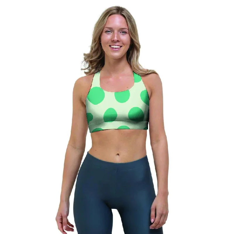 White And Green Polka Dot Sports Bra