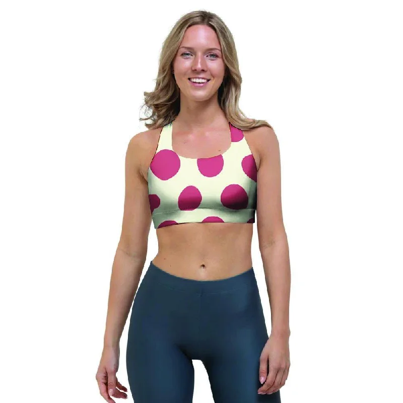 White And Red Polka Dot Sports Bra