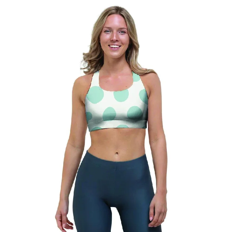 White And Turquoise Polka Dot Sports Bra