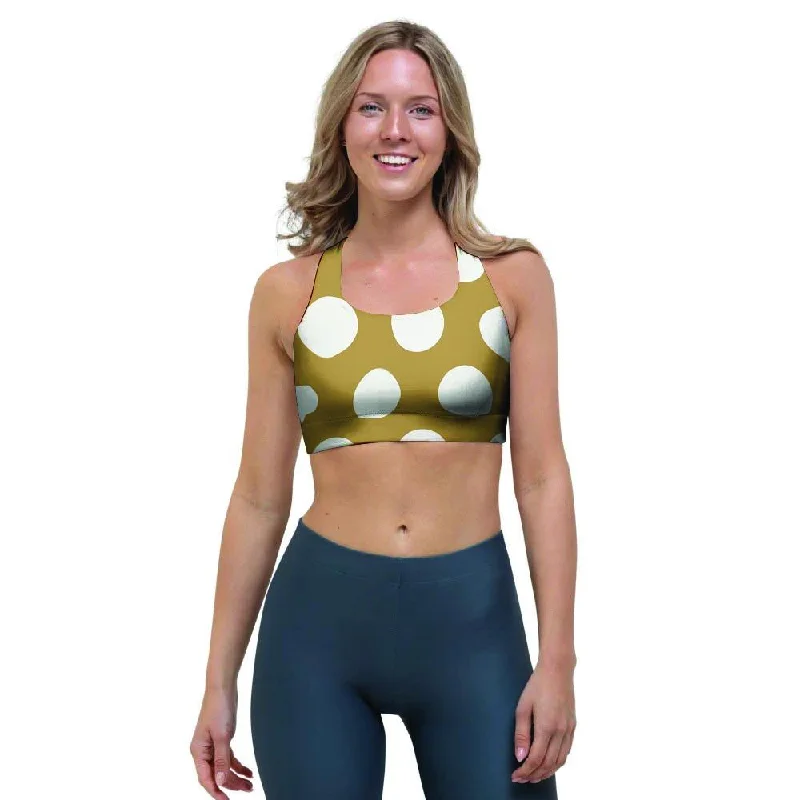 White And Yellow Polka Dot Sports Bra