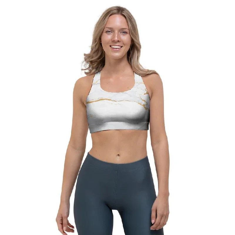 White Gold Marble Sports Bra