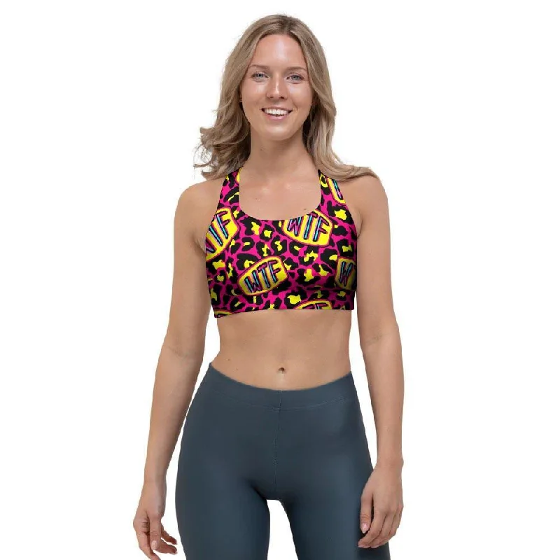 WTF Cheetah Hiphop Graffiti Print Sports Bra