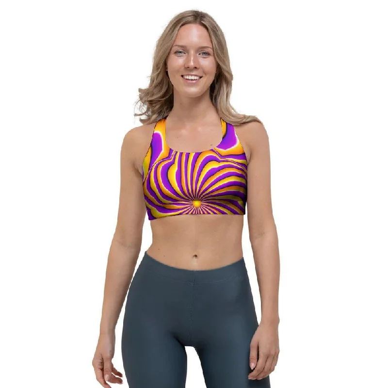 Yellow and purple spin illusion. Sports Bra