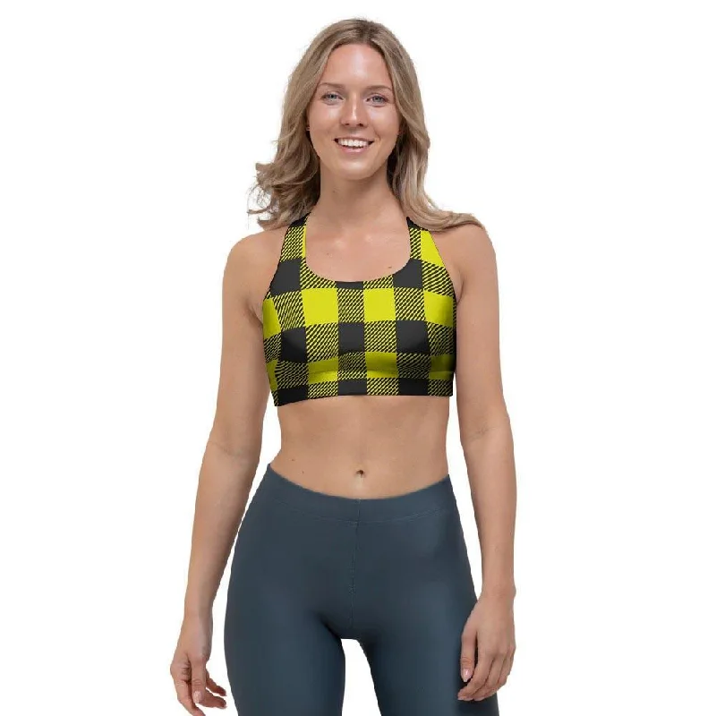 Yellow Plaid Sports Bra