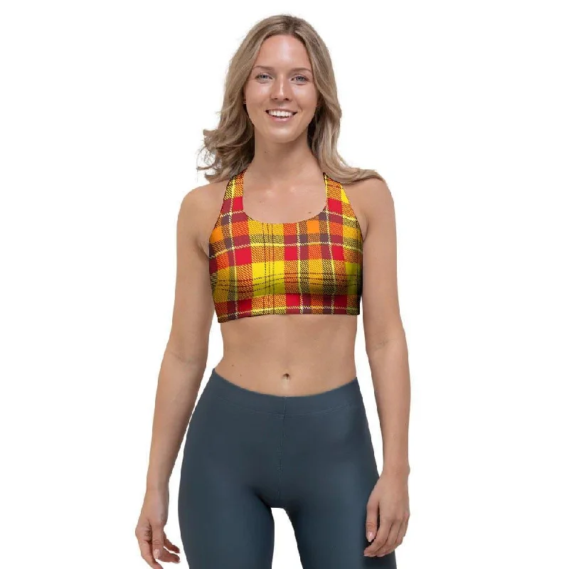 Yellow Plaid Tartan Sports Bra