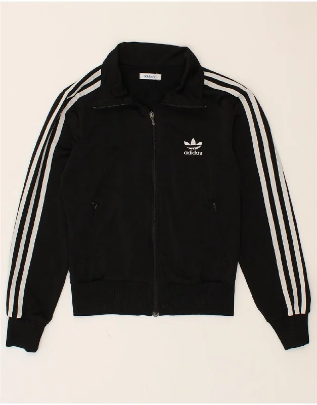 ADIDAS Womens Graphic Tracksuit Top Jacket EU 36 Small Black Polyester