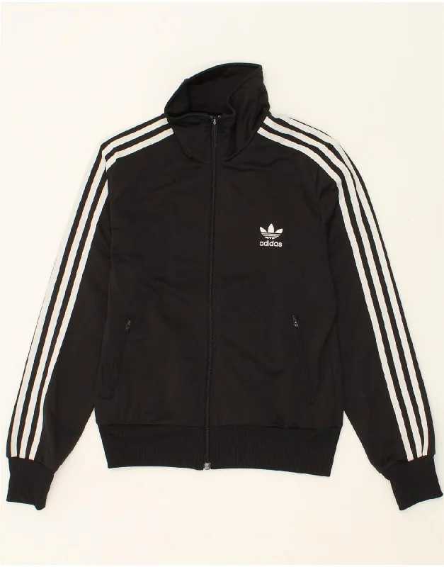 ADIDAS Womens Graphic Tracksuit Top Jacket IT 40 Small Black Polyester