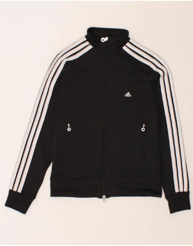 ADIDAS Womens Tracksuit Top Jacket UK 14 Medium Black Polyester