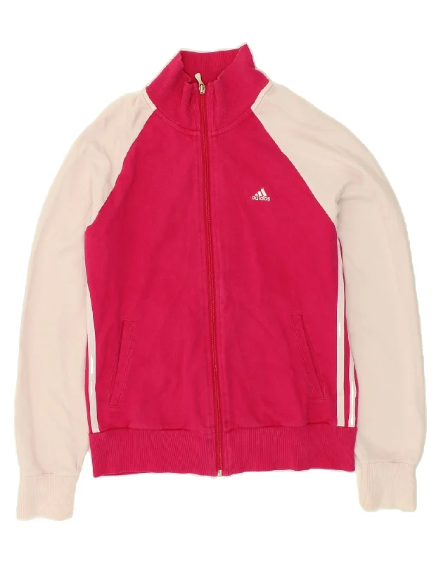 ADIDAS Womens Tracksuit Top Jacket UK 14 Medium Pink Colourblock Cotton