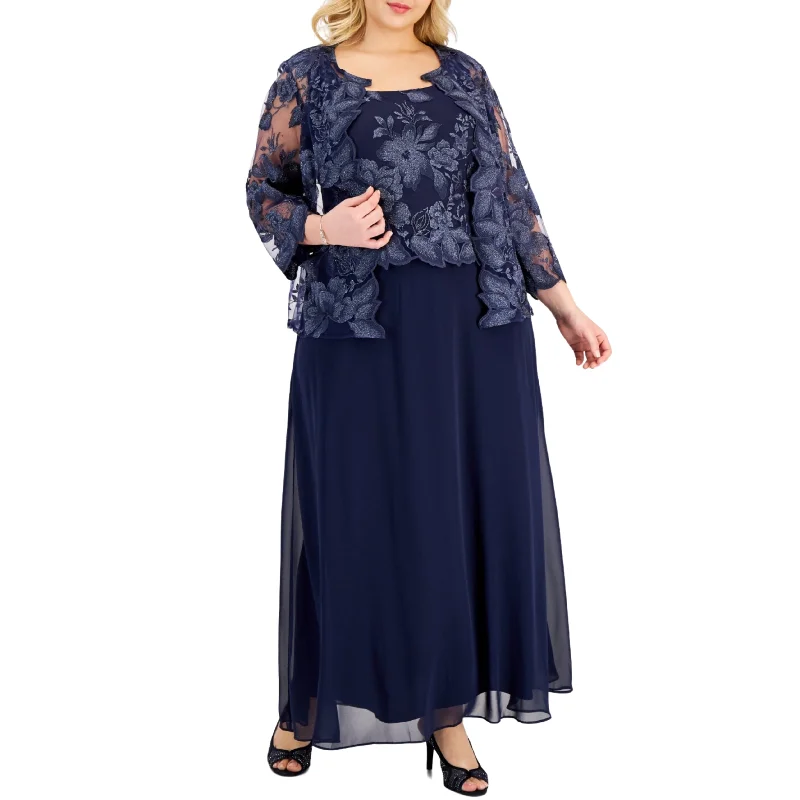 ALEX EVENINGS - Plus Size Embroidered Long Dress & Jacket