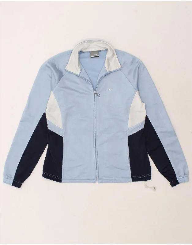 DIADORA Womens Tracksuit Top Jacket UK 14 Medium Blue Colourblock