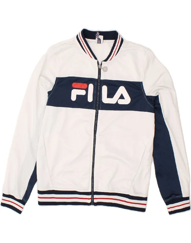 FILA Womens Graphic Tracksuit Top Jacket UK 16 Large  White Colourblock