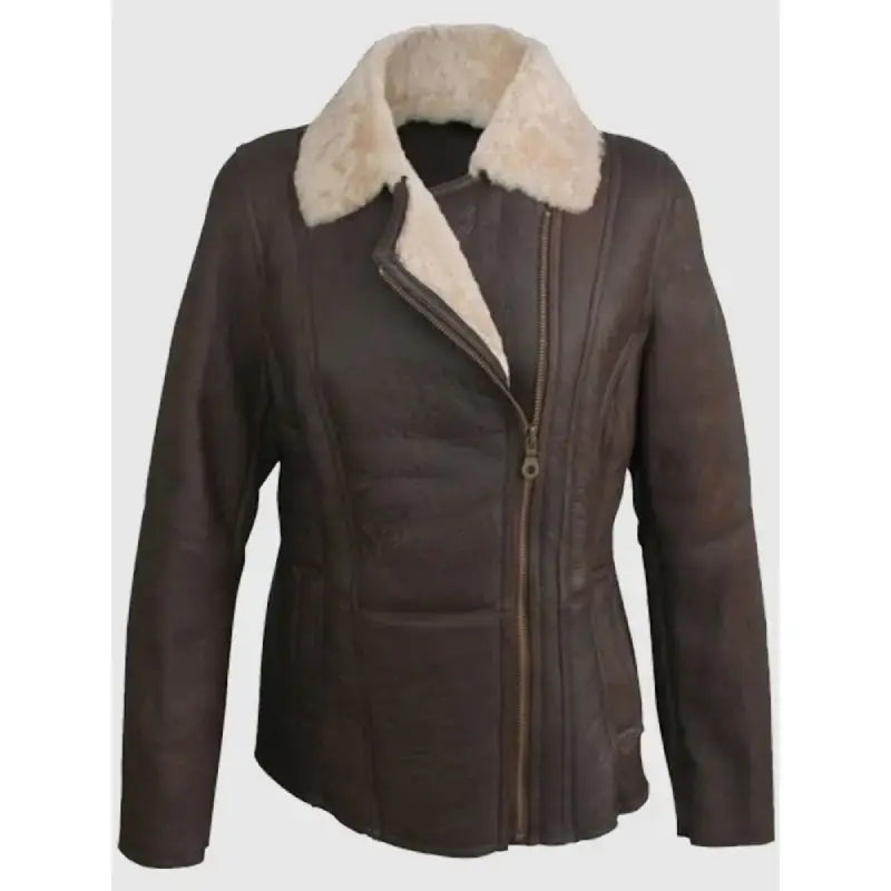 Jessica Vegan Aviator Brown Leather Jacket