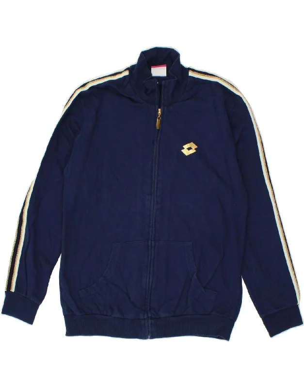 LOTTO Womens Tracksuit Top Jacket UK 14 Medium Navy Blue Cotton